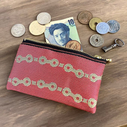 畳縁　硬幣錢包　名片夾　連鎖模式　紅色的　日式 第4張的照片