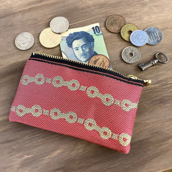 畳縁　硬幣錢包　名片夾　連鎖模式　紅色的　日式 第4張的照片