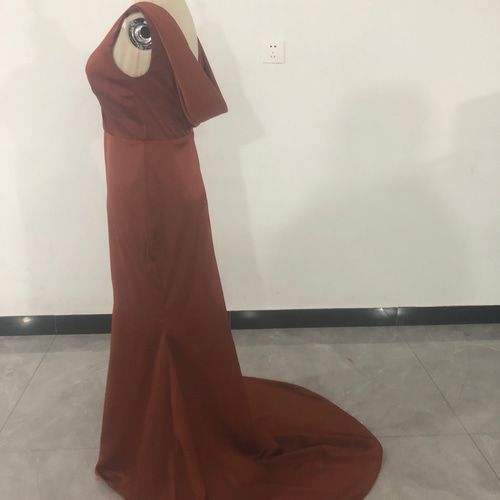 パーティードレス テラコッタ色 Vネック ノースリーブ エレガント  