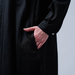 [wafu] 亞麻連身裙，驚艷 psam 繭型連身裙，超高密度亞麻/黑色 a082b-bck1 第12張的照片
