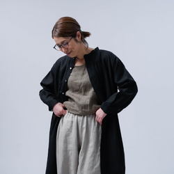 [wafu] 亞麻連身裙，驚艷 psam 繭型連身裙，超高密度亞麻/黑色 a082b-bck1 第8張的照片