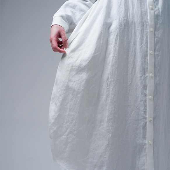 [wafu] 亞麻連身裙，驚艷 psam 繭型連身裙，超高密度亞麻/白色 a082b-white1 第13張的照片