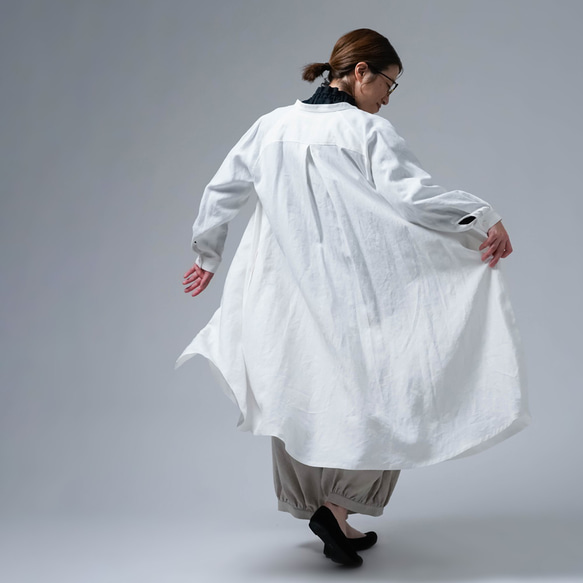 [wafu] 亞麻連身裙，驚艷 psam 繭型連身裙，超高密度亞麻/白色 a082b-white1 第6張的照片