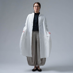 [wafu] 亞麻連身裙，驚艷 psam 繭型連身裙，超高密度亞麻/白色 a082b-white1 第5張的照片