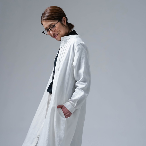 [wafu] 亞麻連身裙，驚艷 psam 繭型連身裙，超高密度亞麻/白色 a082b-white1 第8張的照片
