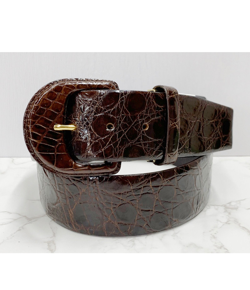 日本製　クロコダイル　48㎜巾　上質　ベルト　リアルクロコダイルクルミ金具　エキゾチックレザー