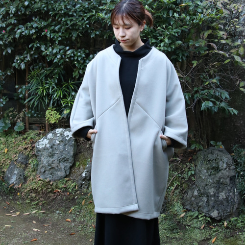 圧縮ウールのドルマンスリーブコート （黒）（紺）（グレージユ