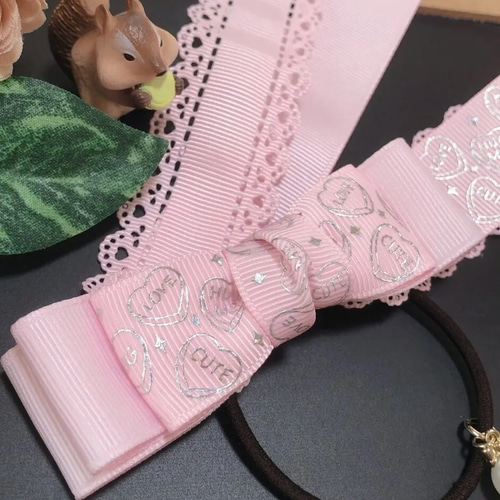 リボン ヘアゴム♡カノンリボン～long～♡ねこちゃん♡ハンドメイド