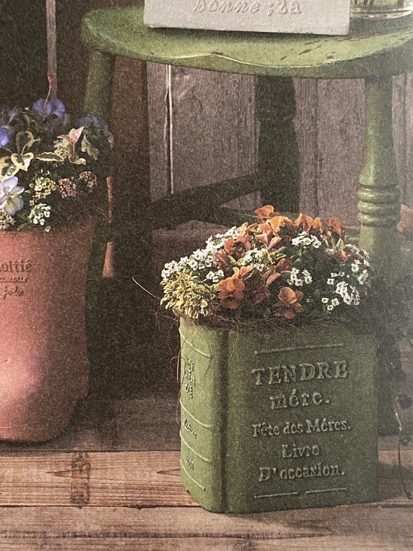 《可愛いBOOK 本型 陶器鉢 》観葉植物 多肉植物 お花の寄せ植えに ガーデニング ビオラ パンジーアンティーク 75 2枚目の画像