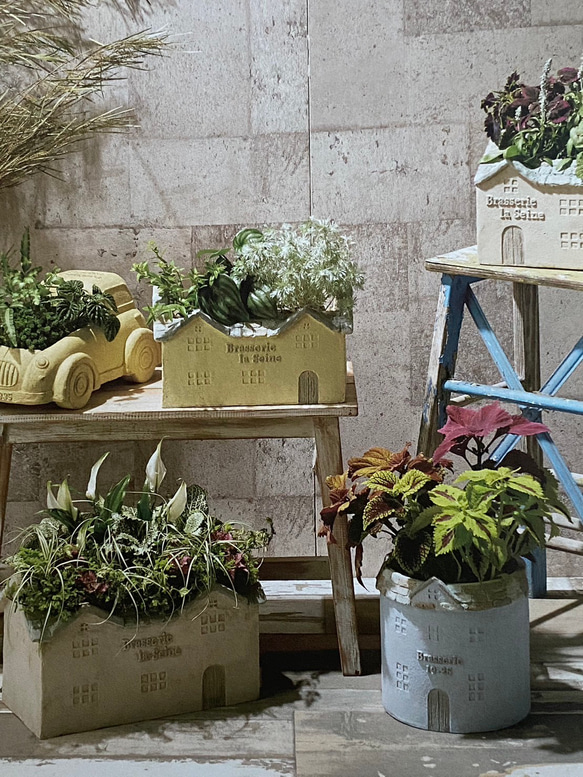 《可愛い屋根おうち型陶器鉢 》 観葉植物 多肉植物 お花の寄せ植えに ガーデニング ビオラ パンジー アンティーク 80 2枚目の画像