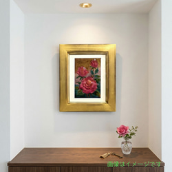 七宝焼額絵　バラの絵画 金色フレーム付き 横 33cm 縦41cm 七宝焼額絵 三輪薔薇（バラ電鋳銅板） 絵画 七宝工房くじゃくcreema店