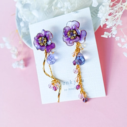 anemone 紫・アネモネ ・雫・ツイストスティック・ピアス（サージカルステンレス316L） イヤリング　 8枚目の画像