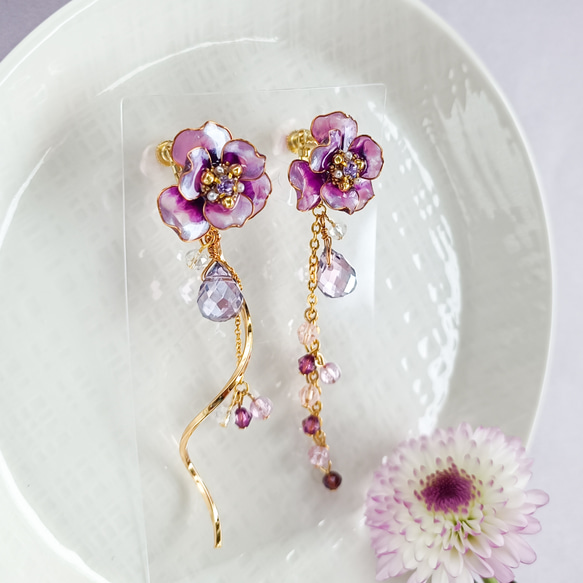 anemone 紫・アネモネ ・雫・ツイストスティック・ピアス（サージカルステンレス316L） イヤリング　 12枚目の画像