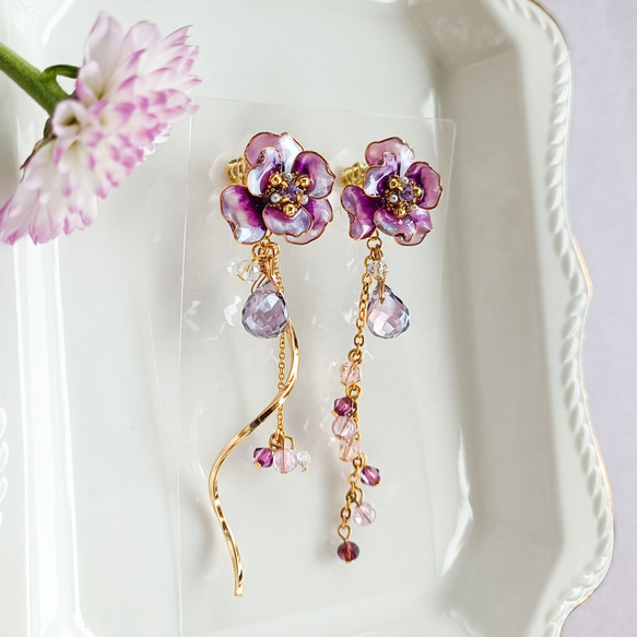 anemone 紫・アネモネ ・雫・ツイストスティック・ピアス（サージカルステンレス316L） イヤリング　 10枚目の画像