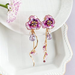 anemone 紫・アネモネ ・雫・ツイストスティック・ピアス（サージカルステンレス316L） イヤリング　 9枚目の画像