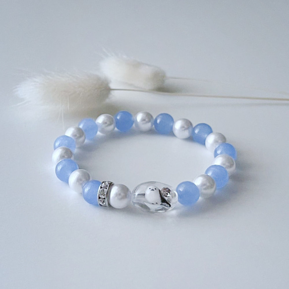 シマエナガ&天然石ブレスレット 1枚目の画像