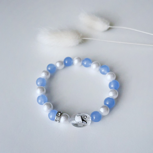 シマエナガ&天然石ブレスレット 2枚目の画像