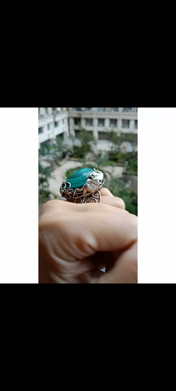 孔雀石手工銀戒純銀戒指 ~ 「漣漪」~Malachite Silver Ring 第5張的照片