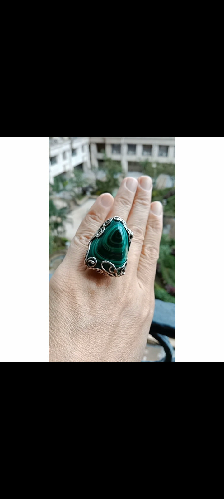 マラカイト ハンドメイド シルバー リング スターリングシルバー リング ~ "Ripples" ~マラカイ