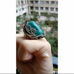 孔雀石手工銀戒純銀戒指 ~ 「漣漪」~Malachite Silver Ring 第4張的照片