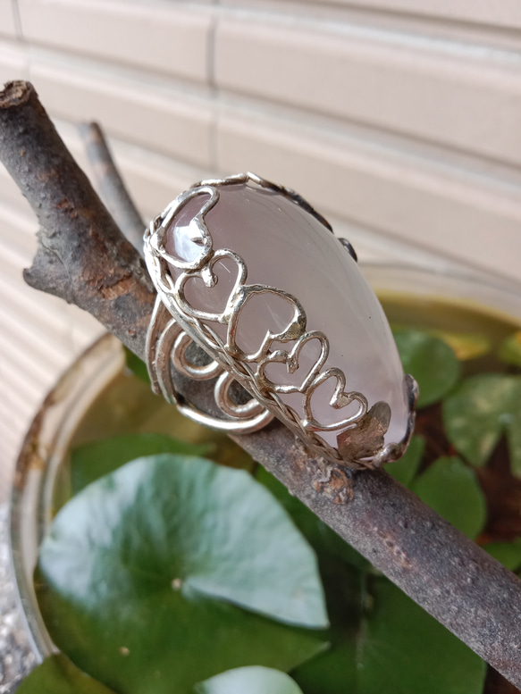 粉晶手工銀戒 純銀戒指~ 「心輪」Rose Quartz Silver Ring 第4張的照片