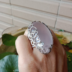 粉晶手工銀戒 純銀戒指~ 「心輪」Rose Quartz Silver Ring 第7張的照片