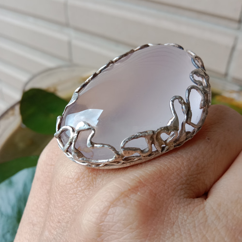 ピンククリスタル手作りシルバーリング スターリングシルバー ピンククリスタル手作りシルバーリング スターリングシルバー