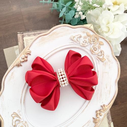 送料無料】オリビアリボン 赤 レッド センターパーツ付き 華やか