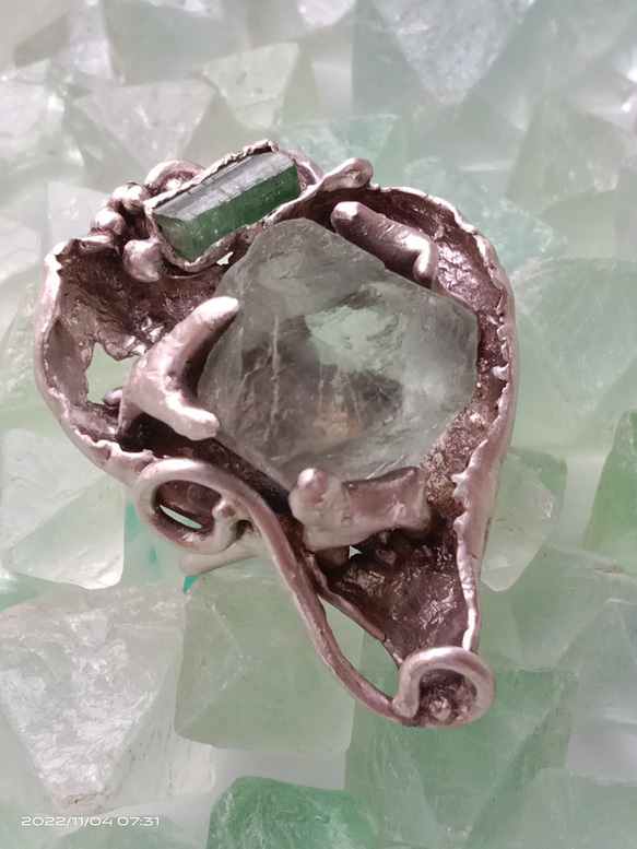 螢石八面體原礦手工銀戒純銀戒指~ 「Follow Your Heart」~ Fluorite Silver Ring 第1張的照片