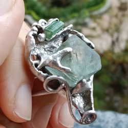 螢石八面體原礦手工銀戒純銀戒指~ 「Follow Your Heart」~ Fluorite Silver Ring 第13張的照片