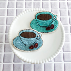 コーヒーカップ　刺繍ブローチ　２種 1枚目の画像