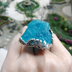 海藍寶原礦手工銀戒 純銀戒指~ 「海水正藍」~ Aquamarine Mineral Silver Ring 第6張的照片