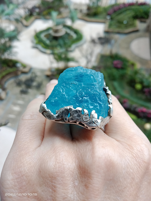 海藍寶原礦手工銀戒 純銀戒指~ 「海水正藍」~ Aquamarine Mineral Silver Ring 第6張的照片