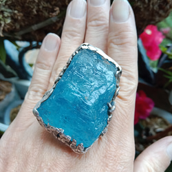 海藍寶原礦手工銀戒 純銀戒指~ 「海水正藍」~ Aquamarine Mineral Silver Ring 第13張的照片