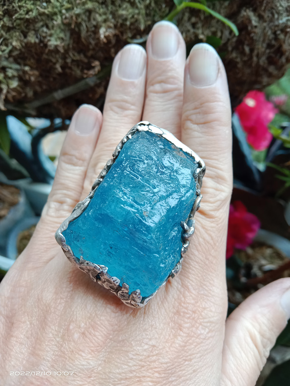 海藍寶原礦手工銀戒 純銀戒指~ 「海水正藍」~ Aquamarine Mineral Silver Ring 第13張的照片