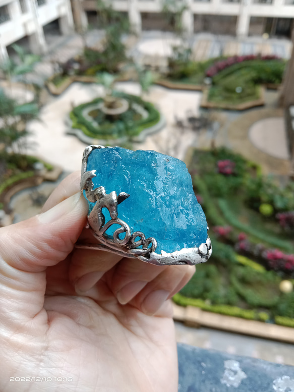 海藍寶原礦手工銀戒 純銀戒指~ 「海水正藍」~ Aquamarine Mineral Silver Ring 第7張的照片