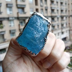 海藍寶原礦手工銀戒 純銀戒指~ 「海水正藍」~ Aquamarine Mineral Silver Ring 第5張的照片