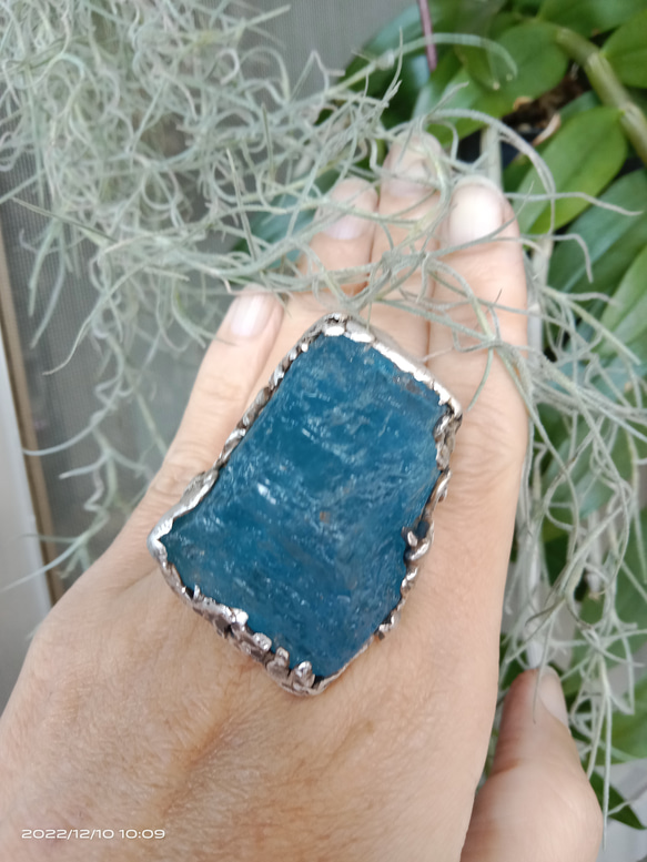 海藍寶原礦手工銀戒 純銀戒指~ 「海水正藍」~ Aquamarine Mineral Silver Ring 第10張的照片