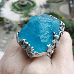 海藍寶原礦手工銀戒 純銀戒指~ 「海水正藍」~ Aquamarine Mineral Silver Ring 第8張的照片