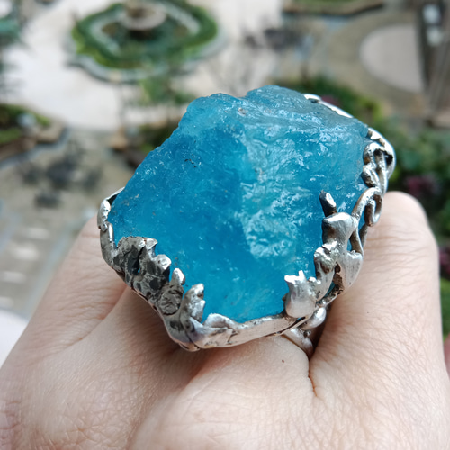 アクアマリン ミネラル ハンドメイド シルバー リング ～「海は