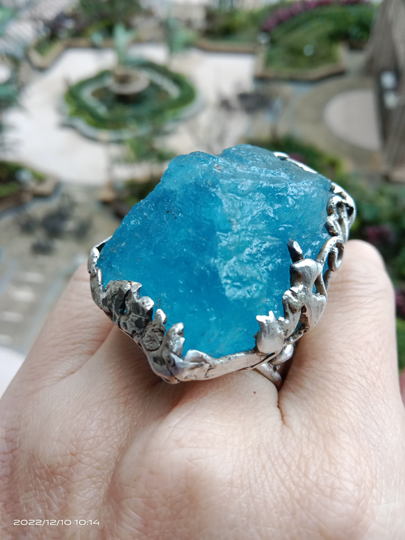 海藍寶原礦手工銀戒 純銀戒指~ 「海水正藍」~ Aquamarine Mineral Silver Ring 第8張的照片