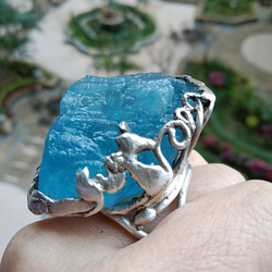 海藍寶原礦手工銀戒 純銀戒指~ 「海水正藍」~ Aquamarine Mineral Silver Ring 第14張的照片