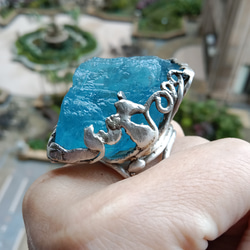 海藍寶原礦手工銀戒 純銀戒指~ 「海水正藍」~ Aquamarine Mineral Silver Ring 第3張的照片