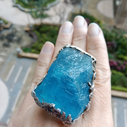 海藍寶原礦手工銀戒 純銀戒指~ 「海水正藍」~ Aquamarine Mineral Silver Ring 第16張的照片