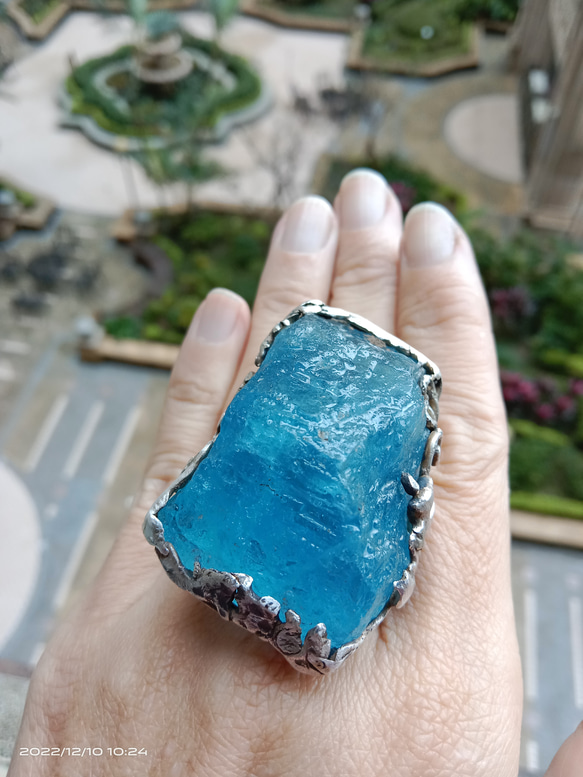 海藍寶原礦手工銀戒 純銀戒指~ 「海水正藍」~ Aquamarine Mineral Silver Ring 第16張的照片