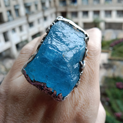 海藍寶原礦手工銀戒 純銀戒指~ 「海水正藍」~ Aquamarine Mineral Silver Ring 第11張的照片