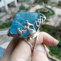 海藍寶原礦手工銀戒 純銀戒指~ 「海水正藍」~ Aquamarine Mineral Silver Ring 第12張的照片