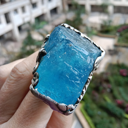 海藍寶原礦手工銀戒 純銀戒指~ 「海水正藍」~ Aquamarine Mineral Silver Ring 第15張的照片