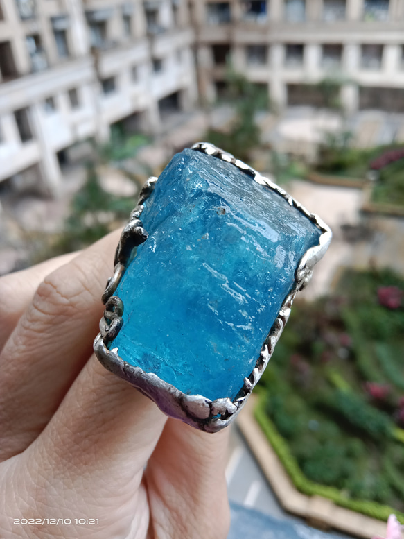 海藍寶原礦手工銀戒 純銀戒指~ 「海水正藍」~ Aquamarine Mineral Silver Ring 第15張的照片