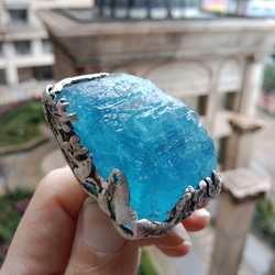 海藍寶原礦手工銀戒 純銀戒指~ 「海水正藍」~ Aquamarine Mineral Silver Ring 第9張的照片